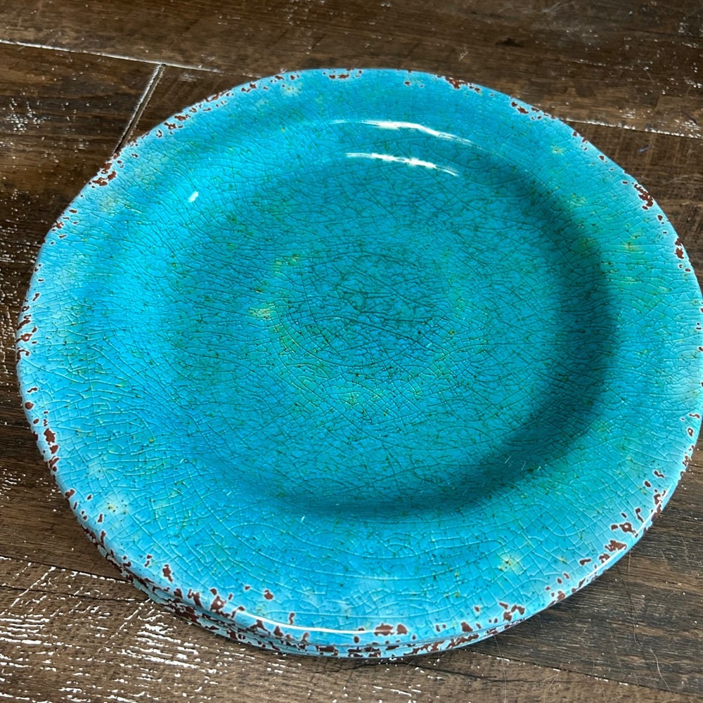 Pier 1 Imports Carmelo Melamine Crackle Turquoise Teal Dinner Plates Set of 6